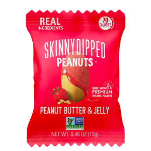 SkinnyDipped Peanut Butter & Jelly Peanuts front of a single 0.46oz bag.
